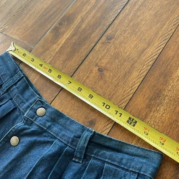 Vintage Chatts Island midi pleated blue denim jean flare skirt size 10 - Picture 6 of 13
